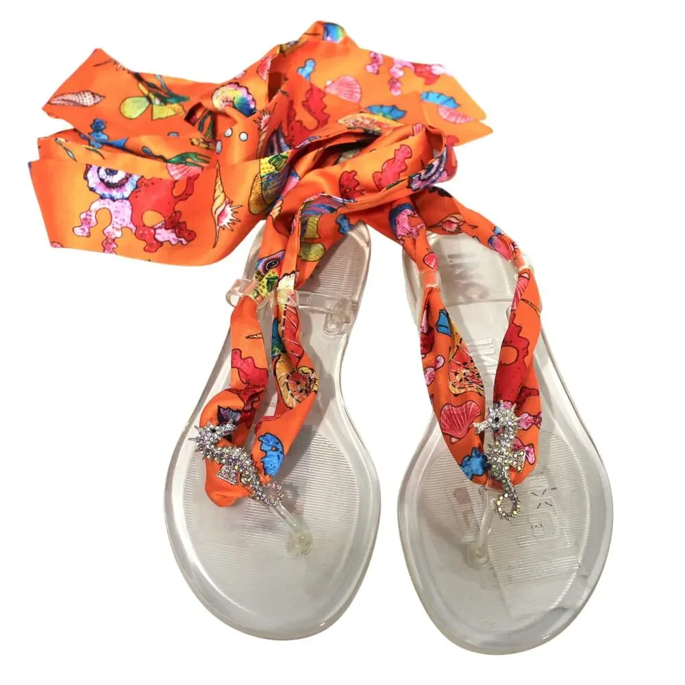 I.N.C. Orange Malana Scarf Flat Sandals Size 6 NWT